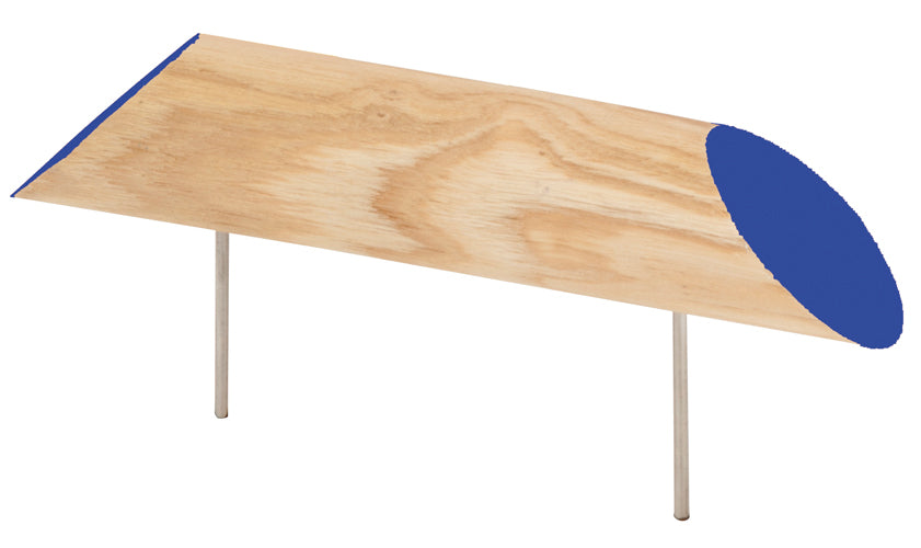 Blauer Tee Marker aus Holz mit zwei Metallstiften zur Befestigung im Boden.