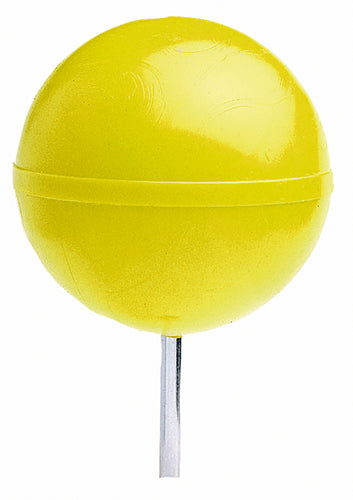 Gelber Golf Tee Marker mit kugelförmigem Kopf und weißem Stift aus Kunststoff.
