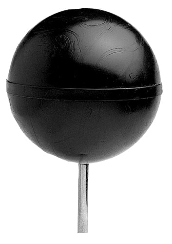 Schwarzer runder Golf Tee Marker aus Kunststoff auf weißem Hintergrund.