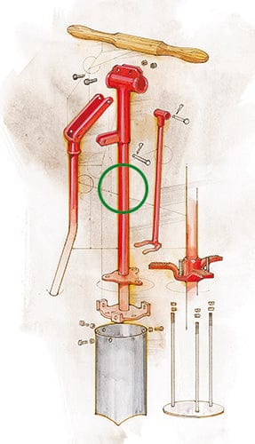 Ersatzstange für Lochschneider mit Handauswurf, einzelner roter Metallstab mit Griff und Befestigungsteilen.