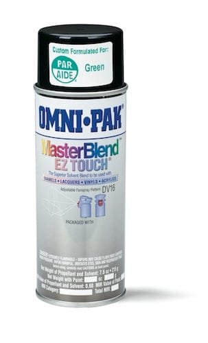 Grüner ParAide Ballwascher Lack MasterBlend EZ Touch Spraydose in Metallgehäuse.