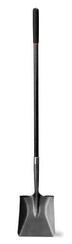 Schwarze eckige Schaufel mit 122 cm langem Fiberglasgriff und Metallblatt.