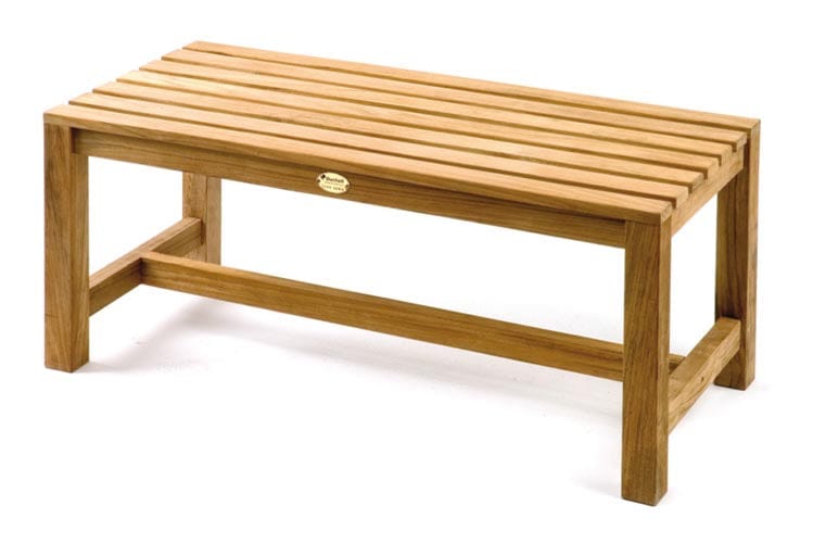 Teakholzbank Junior 100 x 45 cm mit gerader Lattenauflage und stabilem Rahmen aus massivem Holz.