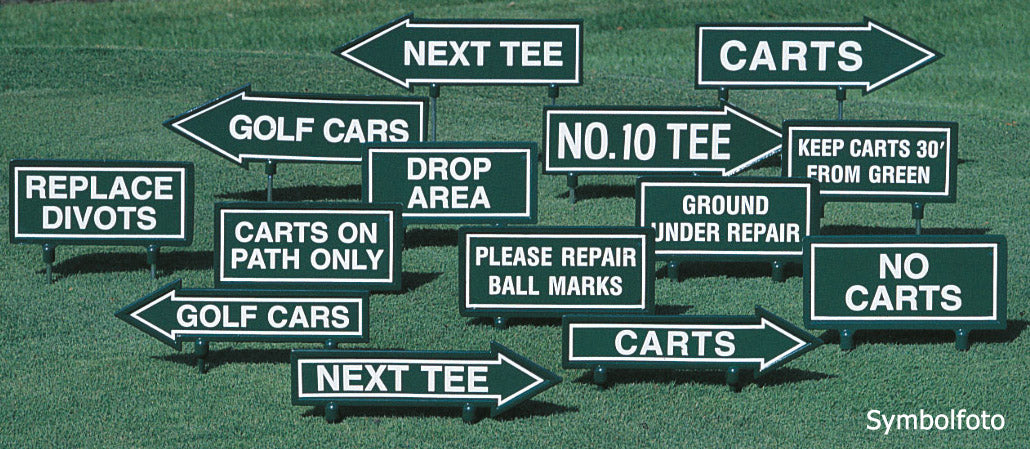 Tafel "Golf Cars" Pfeil grün 11" Informationsschilder Golftech