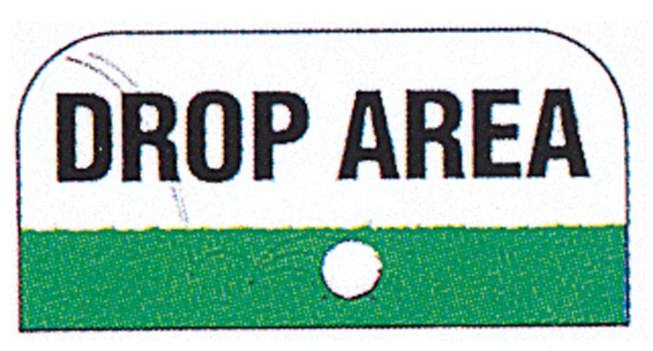 Informationsschild 15x30 cm weiß mit grünem Balken und schwarzem Schriftzug DROP AREA.