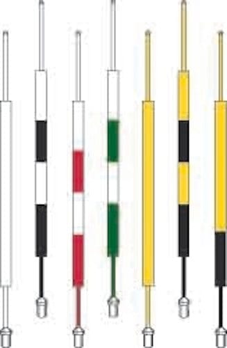Sieben Fahnenstangen mit farbigen Streifen in Weiß-Schwarz, Rot-Schwarz, Grün-Schwarz und Gelb-Schwarz, je 7,5 Zoll lang.