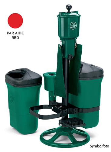 Grüner Ballwascher Deluxe mit zwei Papierkörben und Fußpedal, runder Standfuß.