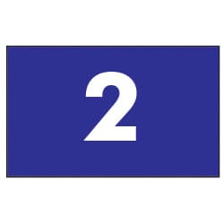 Blaue Nylonfahne mit weißer Zahl 2, rechteckig, klare Schrift.