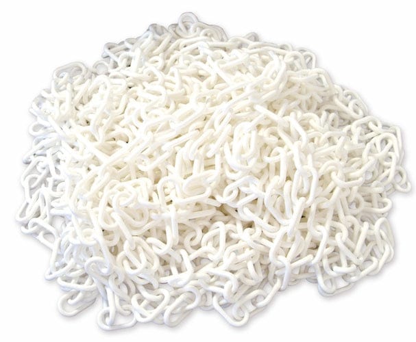 Weiße Plastikkette mit 50 mm Gliedergröße, 25 Meter lang, locker aufgewickelt.