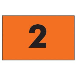Orange-schwarze Nylonfahne mit schwarzer Zahl 2, rechteckig, klare Schrift.