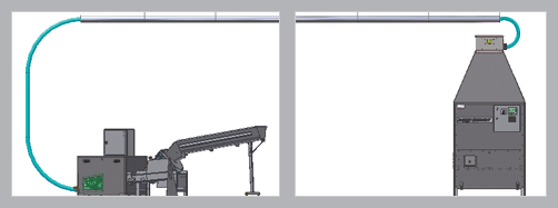 Graues Range Servant Blower System BMS 1 mit Förderband und 3,0 kW Gebläse, kompakte Industrieanlage.