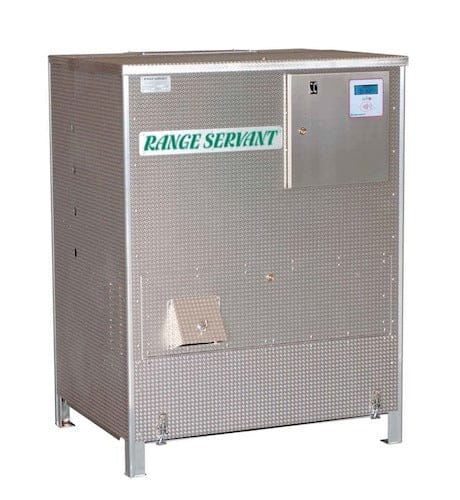 Grauer Ballautomat Range Servant Ultima 15 mit digitalem Bedienfeld und klarer Beschriftung.