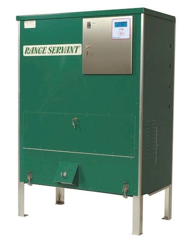 Grüner Range Servant GL-10 Ballautomat mit Metallgehäuse und digitaler Anzeige.