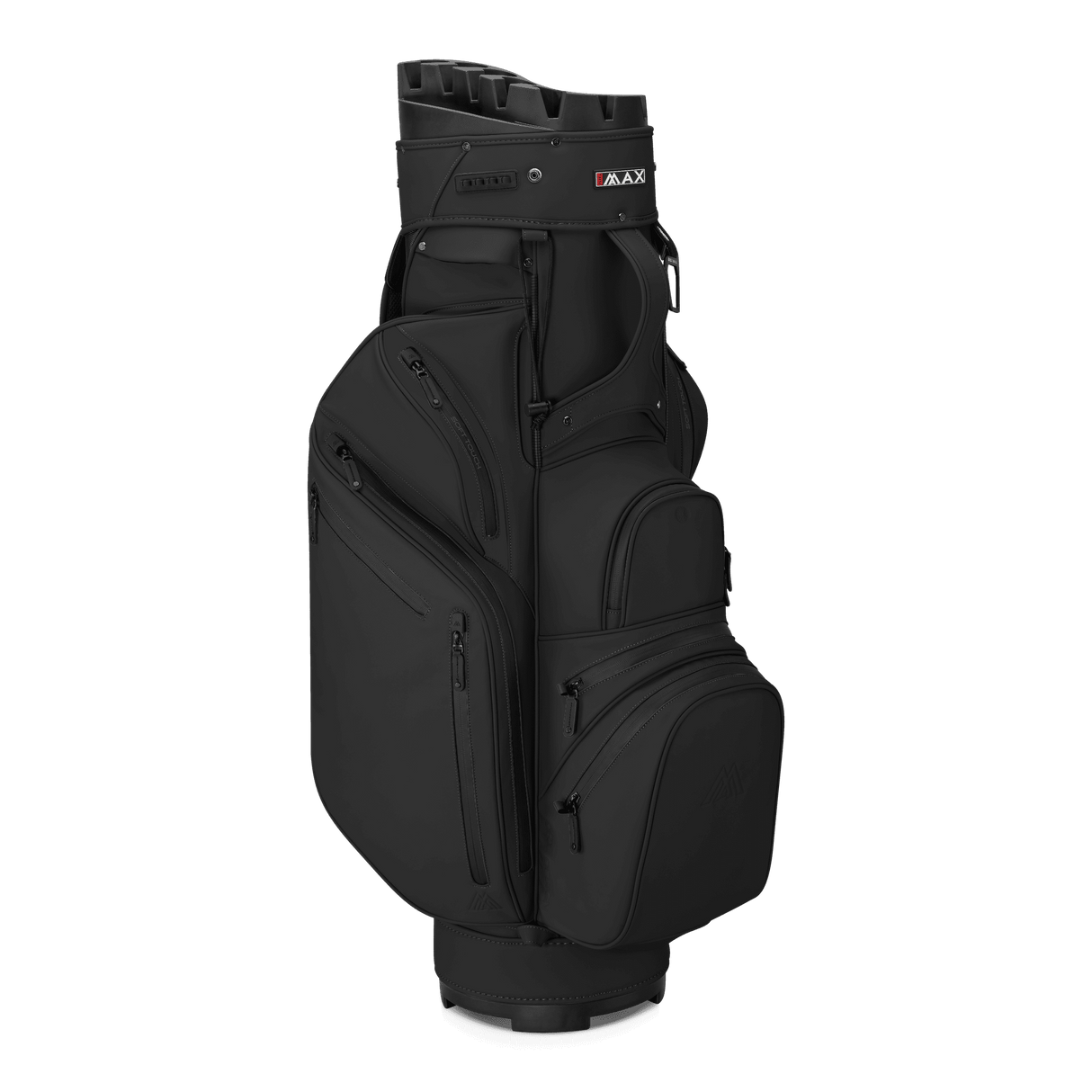 Schwarzes Big Max Dri Lite Silencio Prime Cartbag mit mehreren Reißverschlusstaschen und dezenter Logo-Prägung.