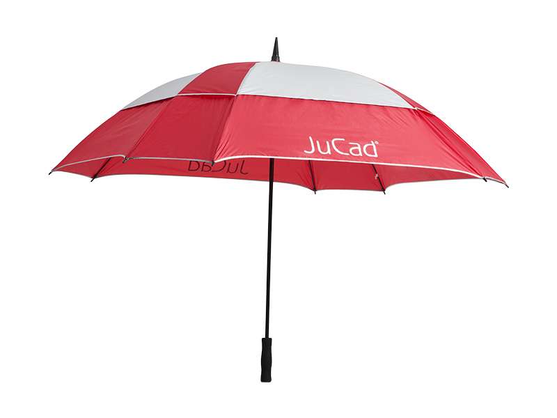 Golf-Regenschirm JuCad in Rot und Silber mit stabilem Windproof-Design ohne Schirmstift.
