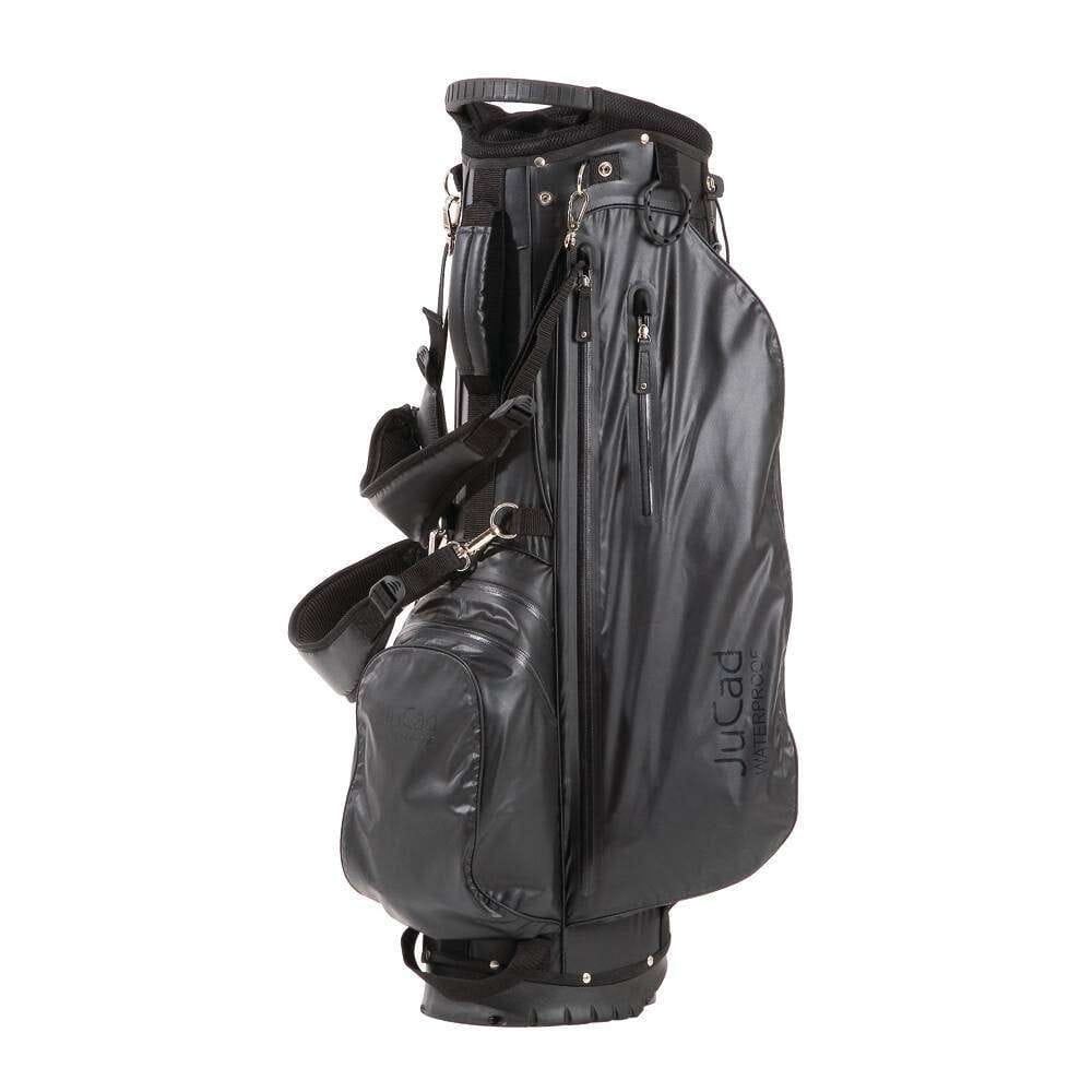 Schwarzes JuCad 2 in 1 wasserdichtes Hybrid-Golfbag mit mehreren Reißverschlusstaschen und Tragegurt.