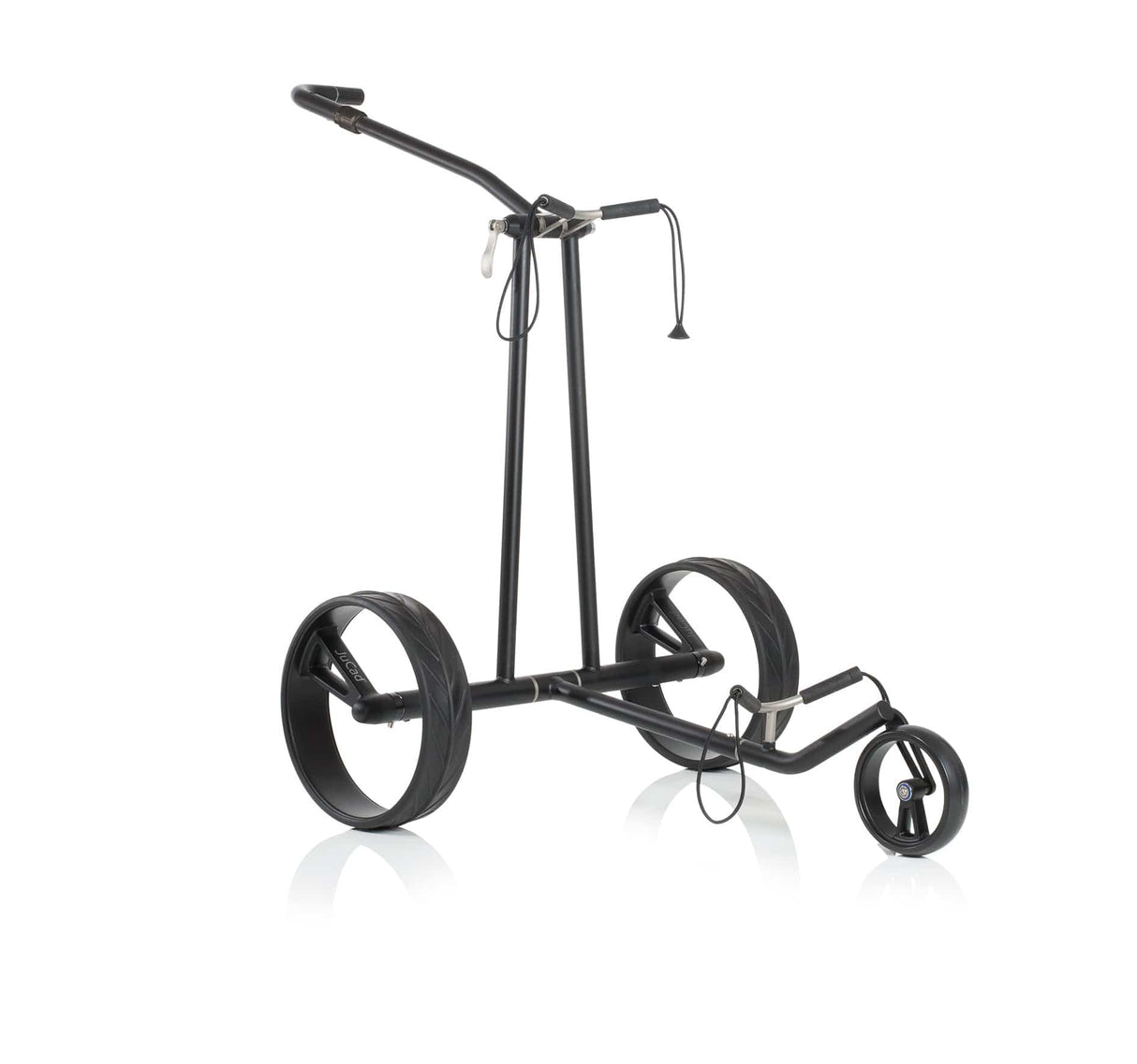 Schwarzer Jucad Phantom Titan 2.0 Elektrotrolley mit schmalem Metallrahmen und großem Hinterrad.