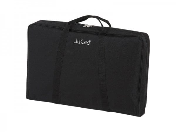 Schwarze JuCad Tragetasche aus robustem Material mit Griff und JuCad Logo in Weiß.