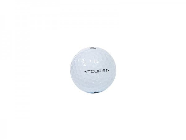 Weißer JuCad Golfball Tour S1 mit feiner Dimples-Struktur und schwarzer Aufschrift.