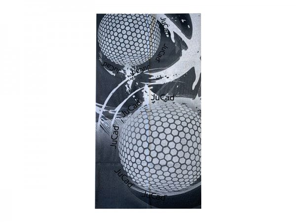 Multifunktionstuch mit schwarzem und grauem Kugelmuster und abstraktem Hintergrunddesign.