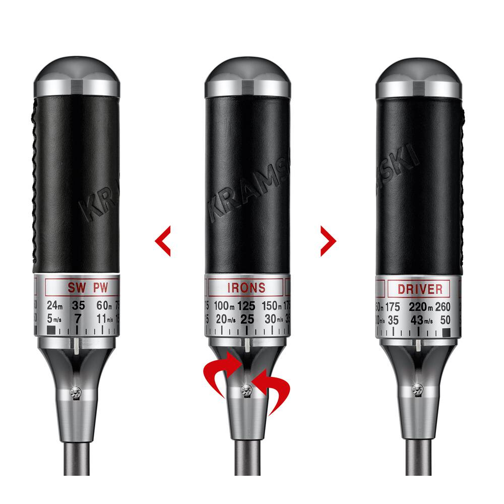 Kramski Putter Schwungtrainer schwarz mit silbernem Griff und drehbarem Mittelsegment, Golftrainingshilfe.