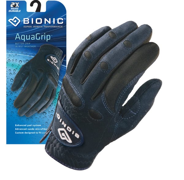 Damen-Golfhandschuh in Navy mit Bionic AquaGrip Technologie und Klettverschluss am Handgelenk.