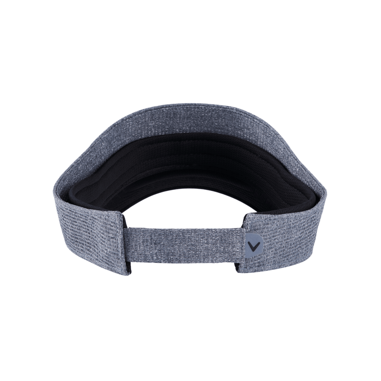 Graues Callaway Liquid Metal Golf-Visier mit schwarzem Schweißband und verstellbarem Klettverschluss.