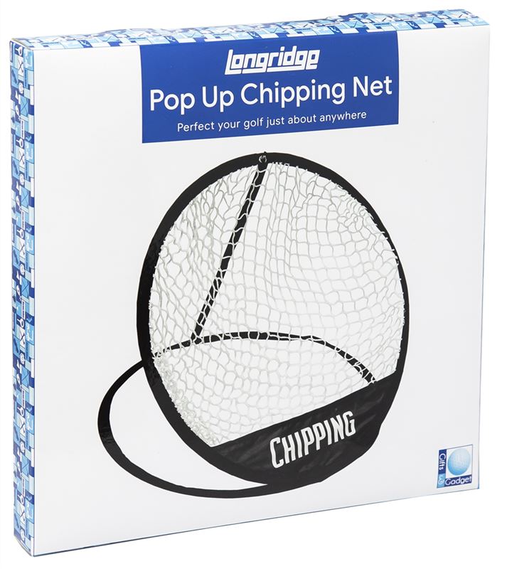 Longridge Pop Up Chipping Net zusammenklappbar mit schwarzem Rand und weißem Netz.