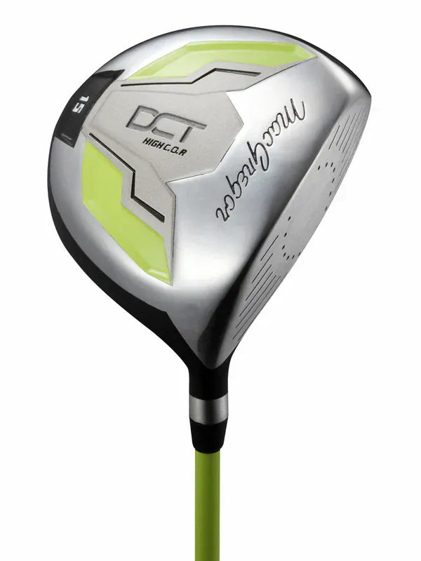 Kindergolfdriver mit grünem Schaft und silber-grünem Schlägerkopf, rechts, DCT Junior Set 3-5 Jahre.