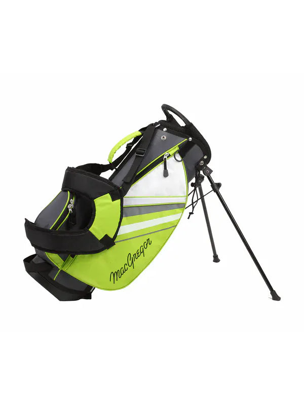Limegrünes Kinder-Golfset mit Ständern, Schulterriemen und schwarzen Details, Größe 3-5 Jahre.