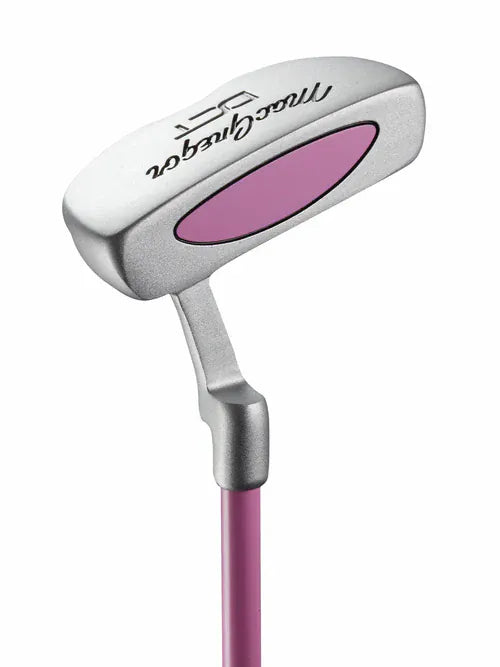 Golf-Putter mit silbernem Kopf und pinkfarbenem Schaft, DCT Junior Modell für Mädchen.