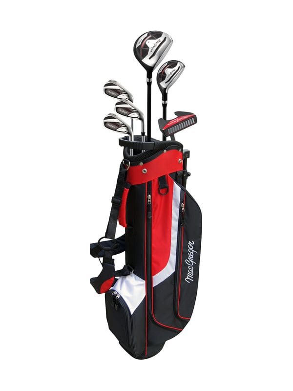 Schwarzes und rotes Golfset mit Graphit-Schlägern, inklusive Golftasche und Schlägerhaube.