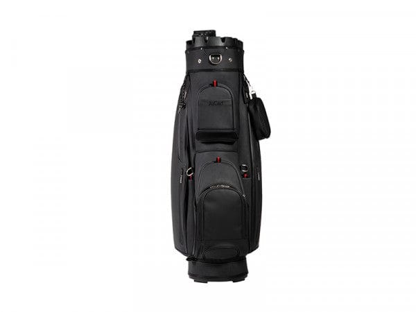 Schwarzes JuCad First Class Revolution Cartbag mit mehreren Reißverschlusstaschen und strukturiertem Material.