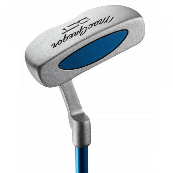 Blauer MacGregor Golf-Putter für Kinder mit silbernem Schlägerkopf und Markenlogo.