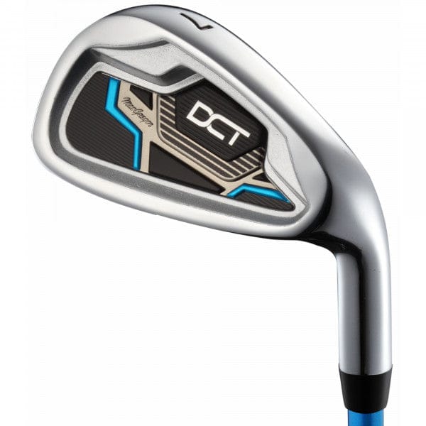 Silberner Golf-Eisenkopf mit schwarzen, blauen und weißen Akzenten, Modell DCT Junior.