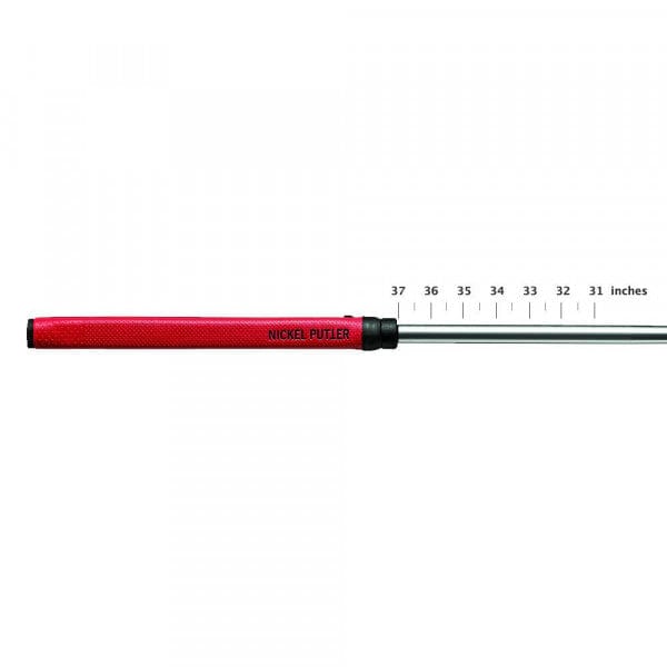 Rechter Nickel Putter S-Line 211 mit verstellbarem Griff in Rot und Längenangabe bis 37 Zoll.
