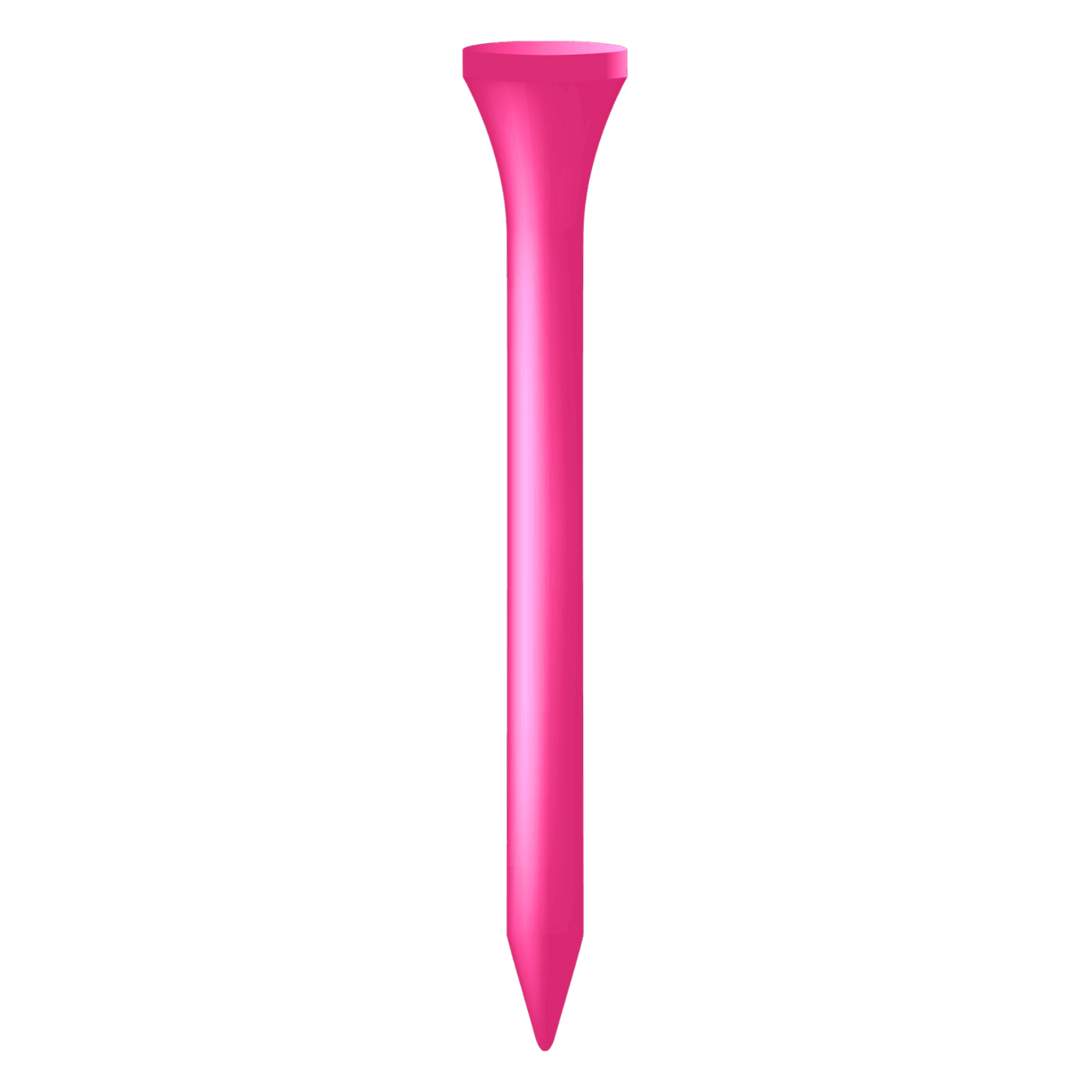 Kurzer pinker Holzgolftee mit glatter Oberfläche und abgerundetem Kopf.