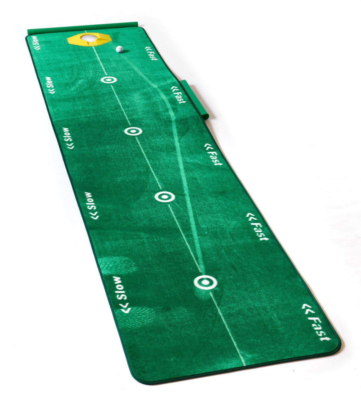 Grüne Pro-In Visible 4.0 Putting Matte mit Zielmarkierungen und Entfernungslinien.