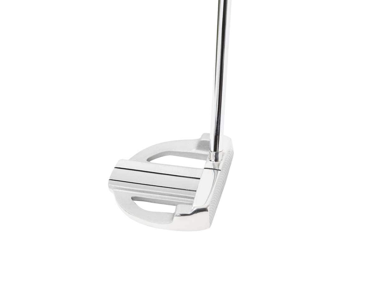 Jucad Putter X800 Rechtshandmodell in Silber mit modernem Mallet-Design und schwarzer Ausrichtungslinie.
