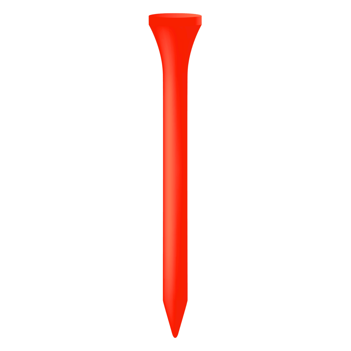 Kurzer roter Holztees mit abgeflachtem Kopf und spitzem Ende, 5,4 cm lang.