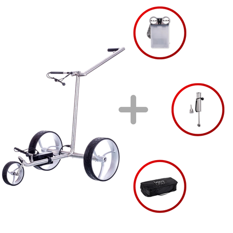 Trendgolf Walker S Elektrotrolley 2025 Golftrolley Elektrisch Trendgolf Edelstahl poliert blau
