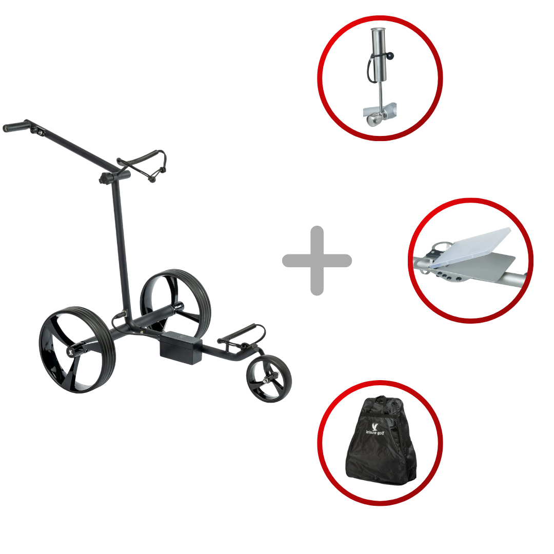 Leisure Golf Ikarus 2.0 2025 Golftrolley Elektrisch Leisure Golf Schwarz Matt gepulvert gelb
