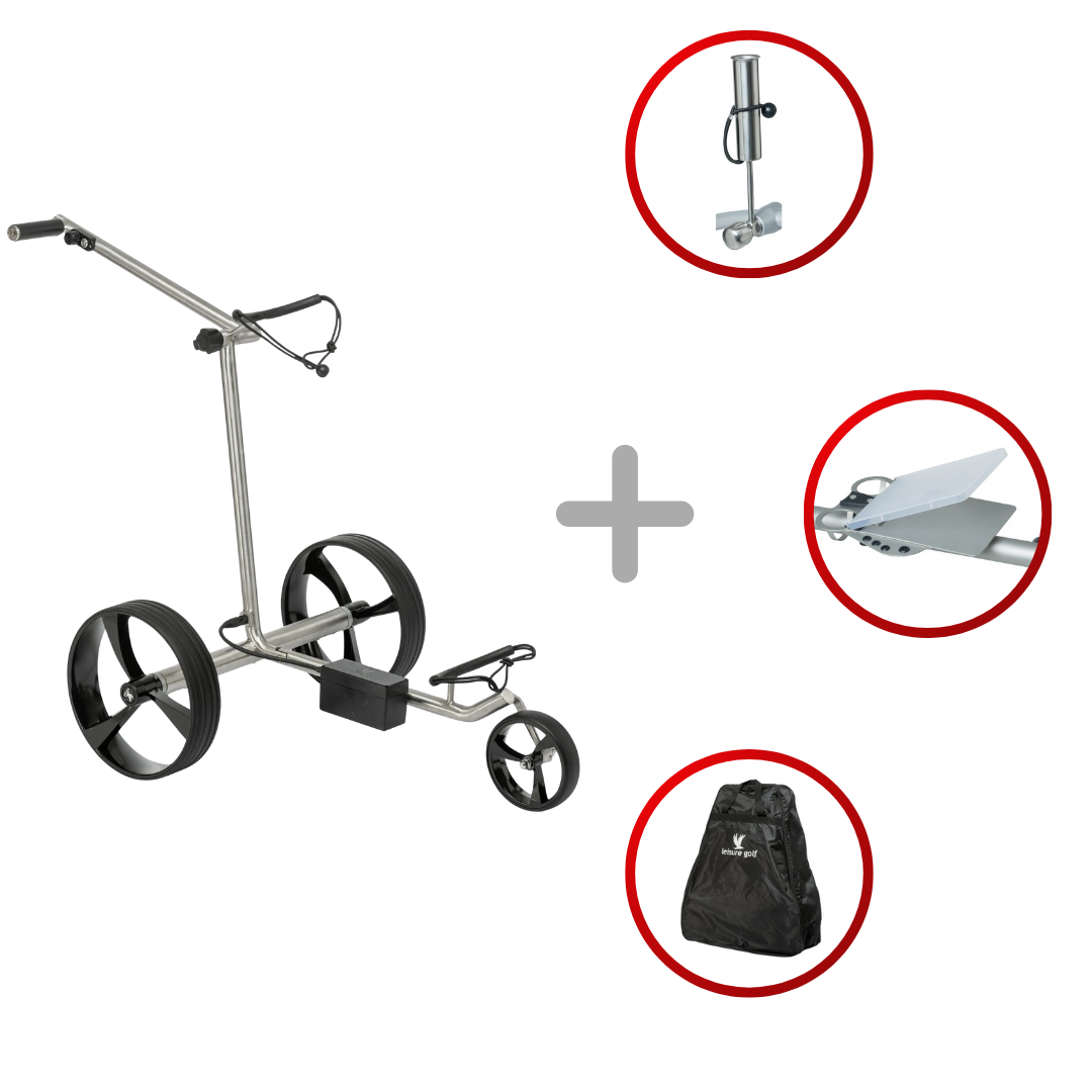 Leisure Golf Ikarus 2.0 2025 Golftrolley Elektrisch Leisure Golf Edelstahl geschliffen gelb