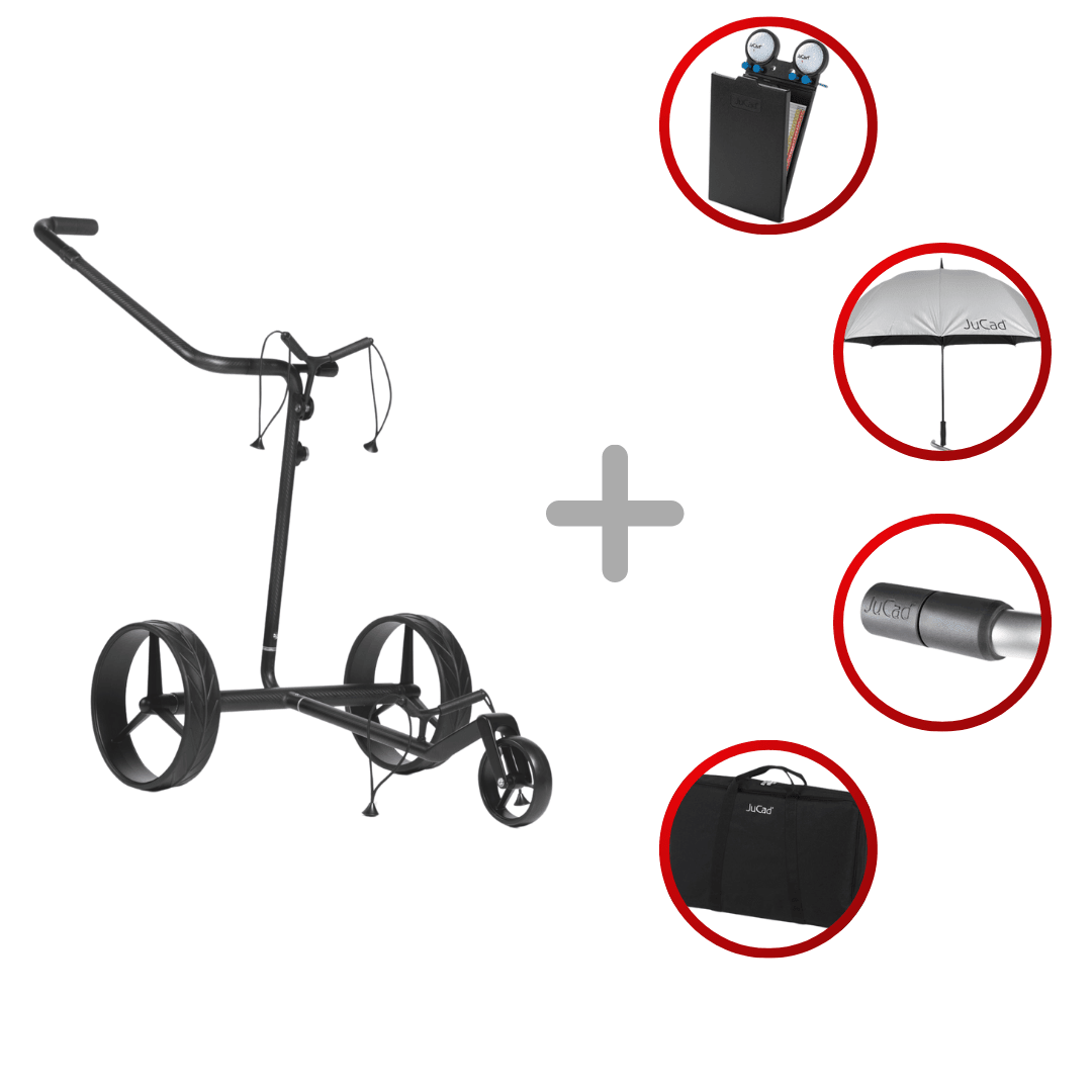Regenschirm, Batterie, Tragetasche, Ladegerät.
