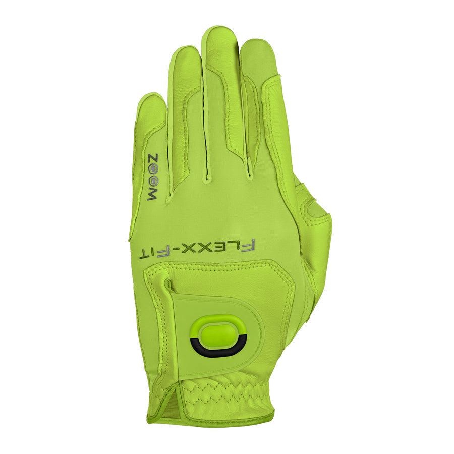 Golfhandschuh in Lime mit Flexx-Fit Verschluss und Big Max Logo auf der Rückseite.