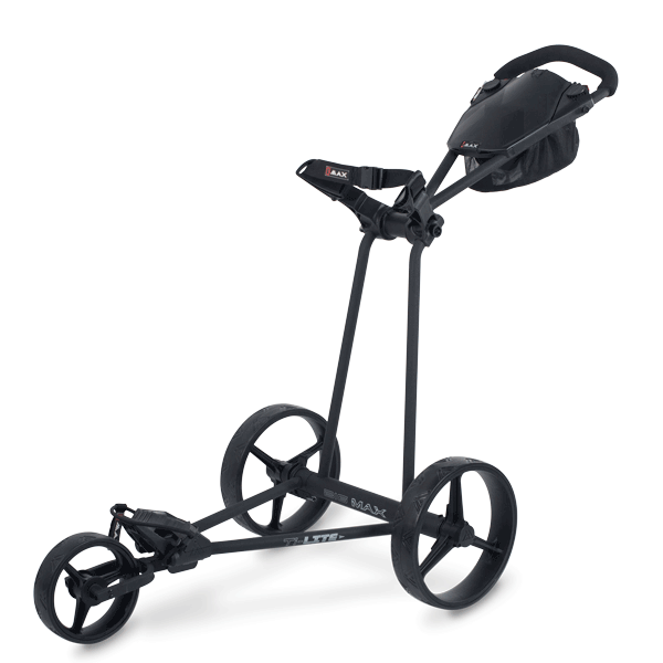 Schwarzer Big Max TI-Lite Golftrolley mit drei großen Rädern und ergonomischem Griff.