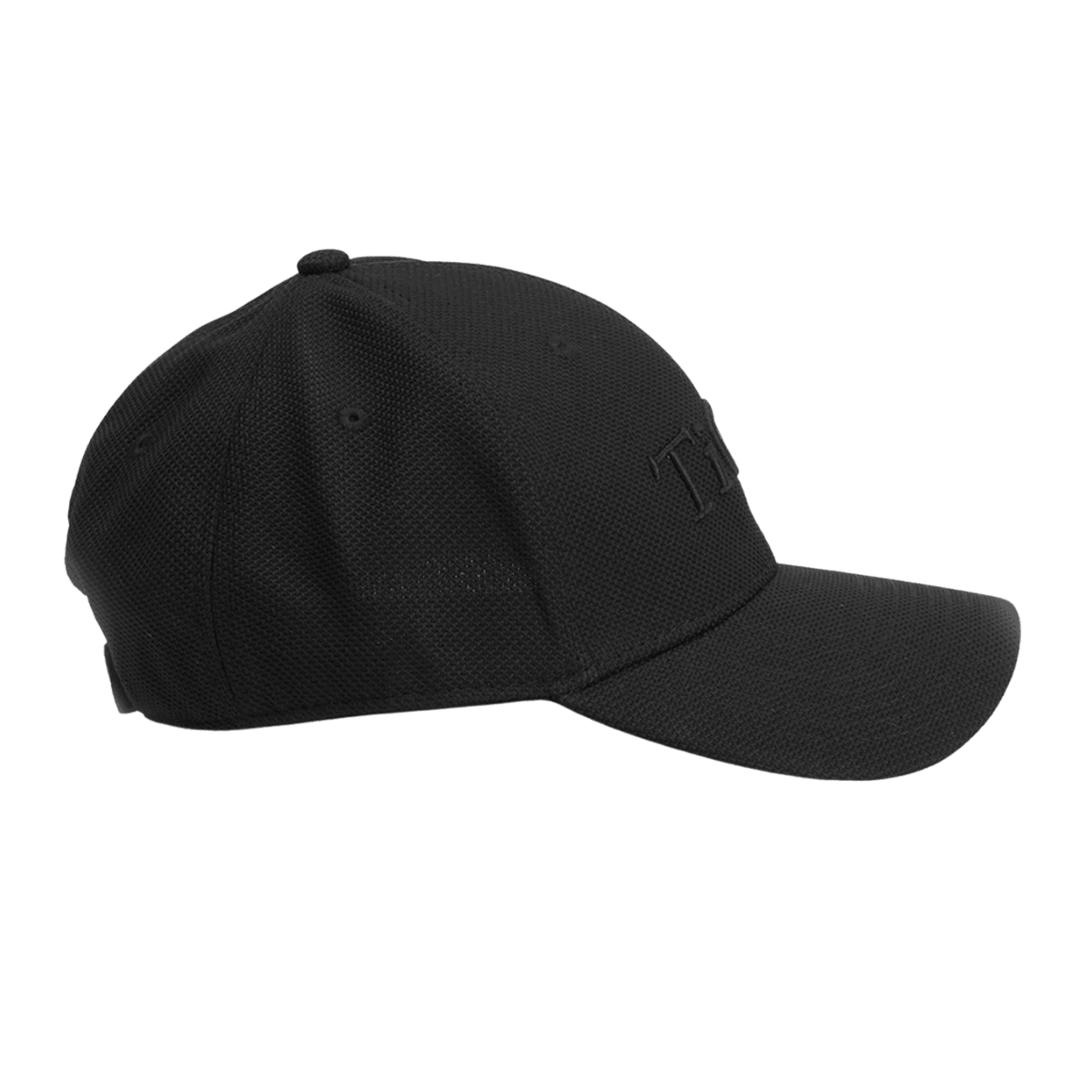 Schwarze TiCad Golfkappe mit Ton-in-Ton Logo und strukturiertem Stoff.