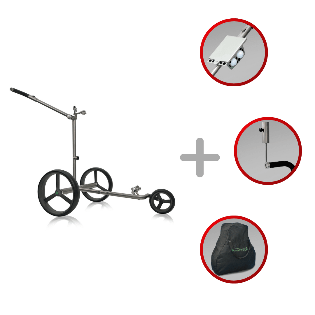 Elektrotrolley PG-Powergolf TitanCad Zorro Flat, Aluminiumrahmen, drei Räder, silber-matt with Tragetasche and.