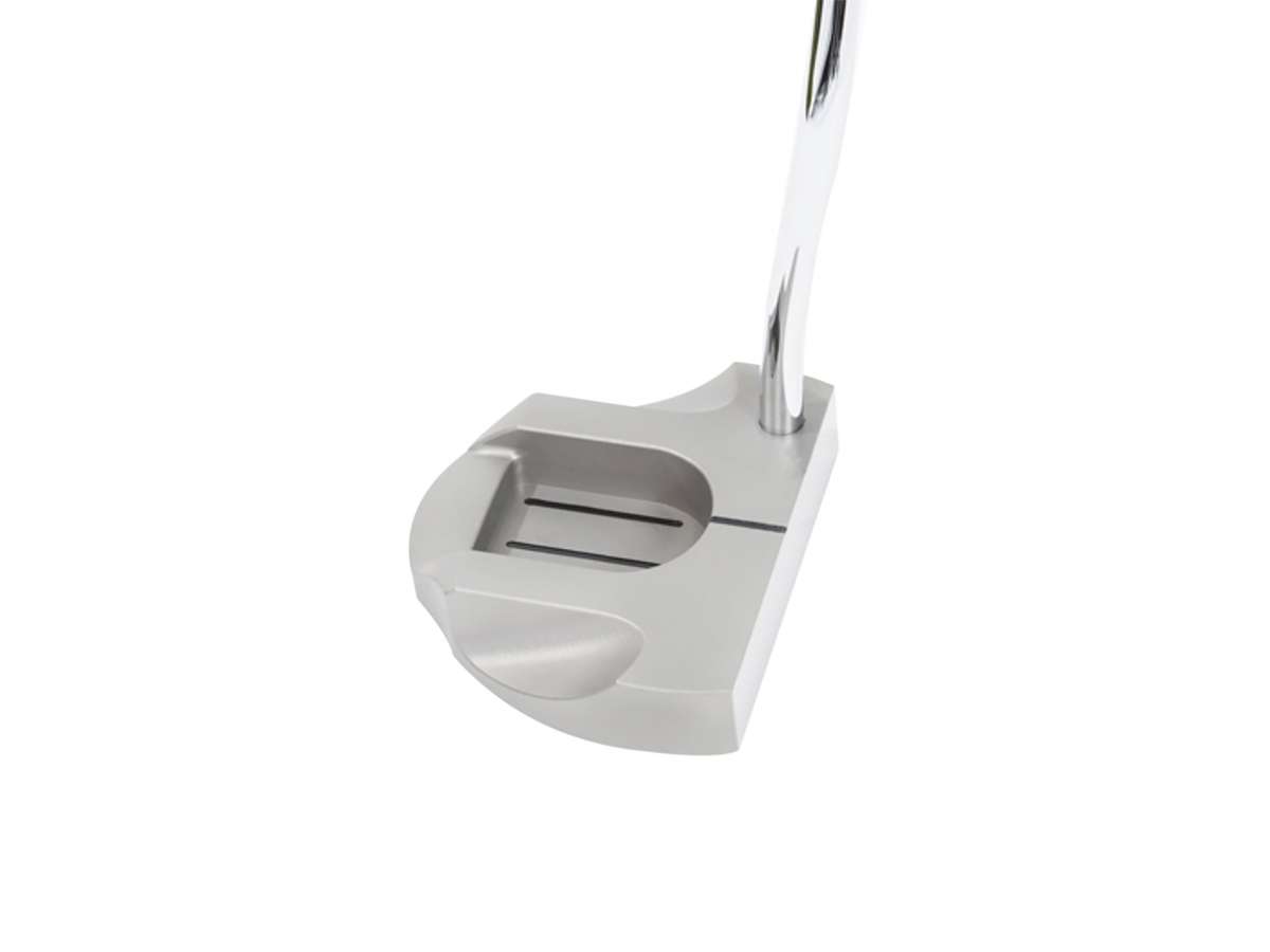 Jucad Putter Titanium mit silbernem Titanium-Kopf und geschwungenem Schlägerschaft in Metallic-Finish.