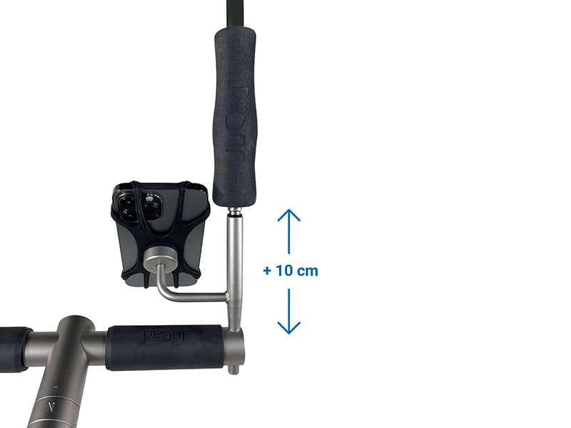 Schwarzer JuCad Handyhalter mit verstellbarer Schirmverlängerung aus Metall und Kunststoff.